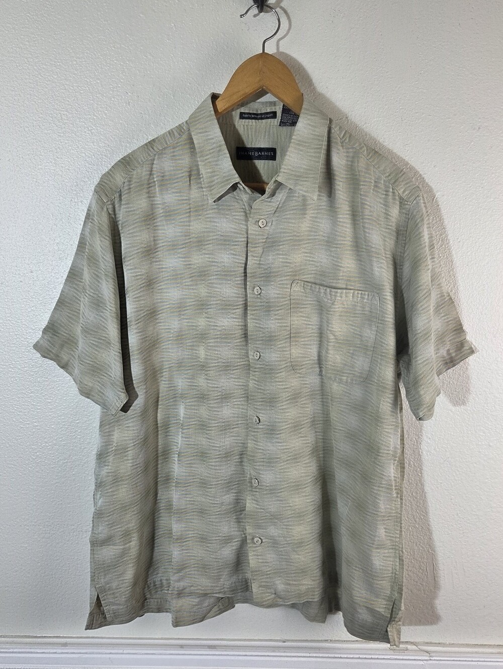 Jhane Barnes Mens L Large Short Sleeve Button Up Shirt Cotton Fabric Woven Japan